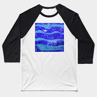 Abstract Waves Blue Monoprint Baseball T-Shirt